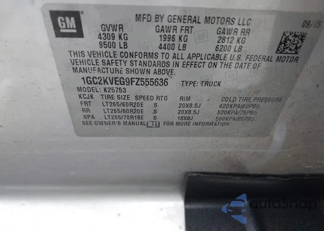 2015 Chevrolet Silverado 2500Hd Lt from USA, damaged, VIN 1GC2KVEG9FZ555636